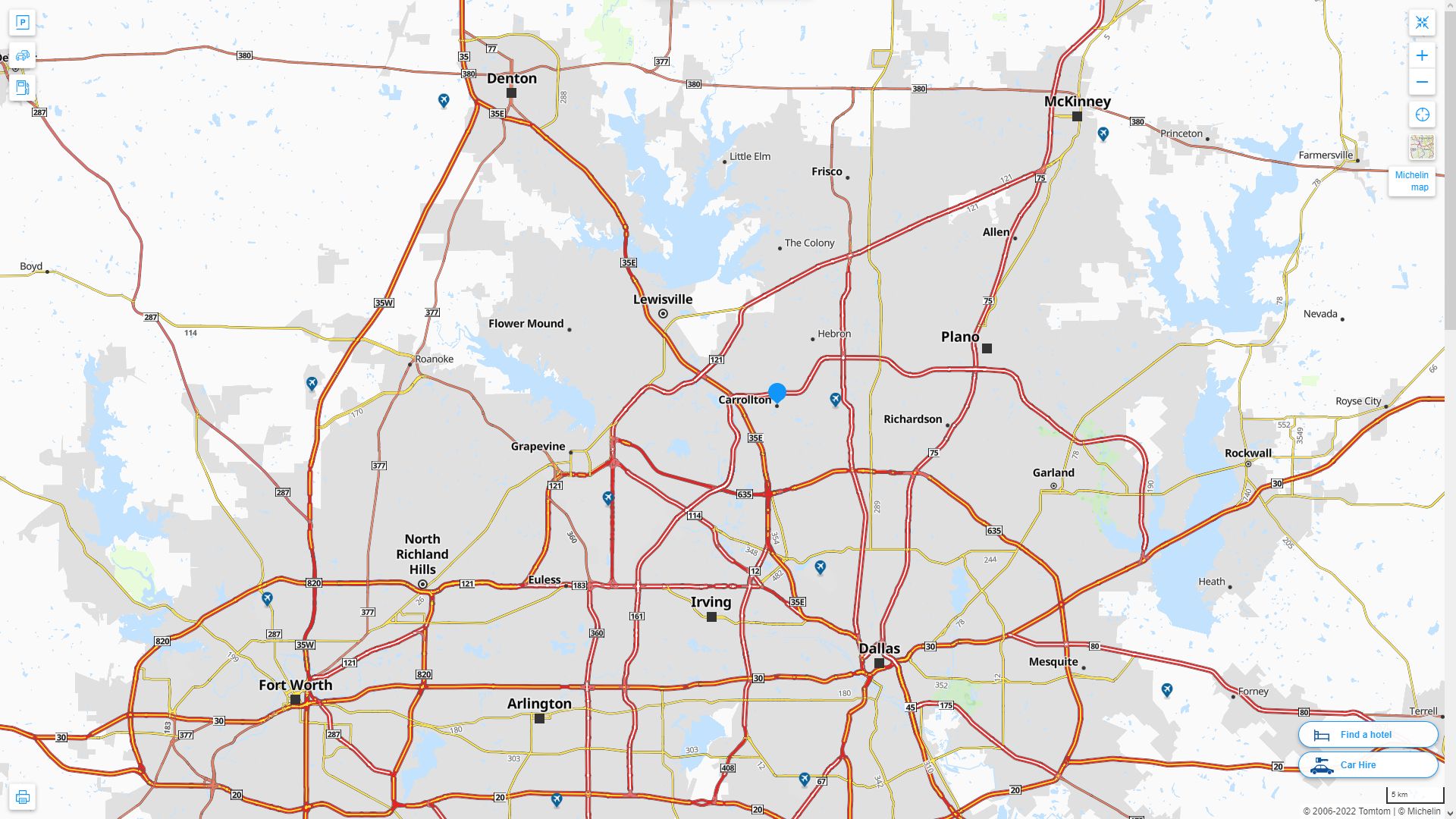 Carrollton Texas Highway and Road Map